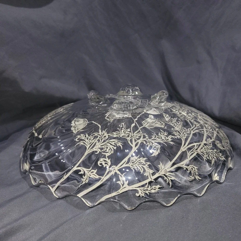 Sterling Silver Overlay 4 Footed Scalloped Edge Round Bowl 25th Anniversary